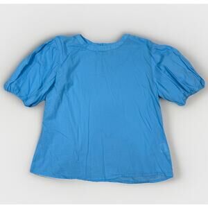 Olivia James The Label Annie Top Blouse Blue Puff Sleeve Cotton Womens Size L